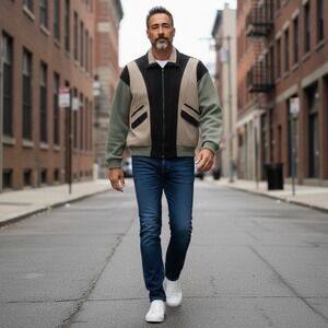 Rare Vintage Outdoor Exchange Leather Suede Sweater Jacket Men's Size‎ XL Tall